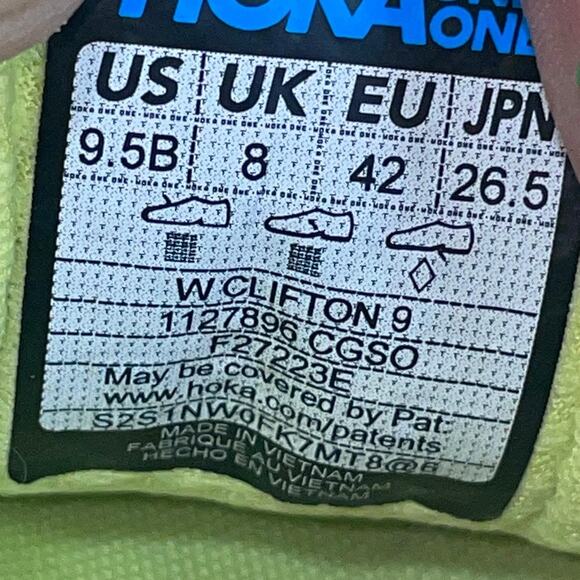 Hoka One One Clifton 9 Mens Size 9.5B Yellow Blue Walking Running Shoes Sneakers main image 6